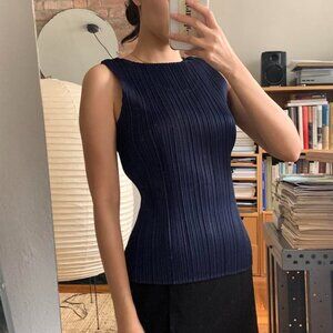 Issey Miyake Pleats Please U Neck Tank Dark Navy JP3